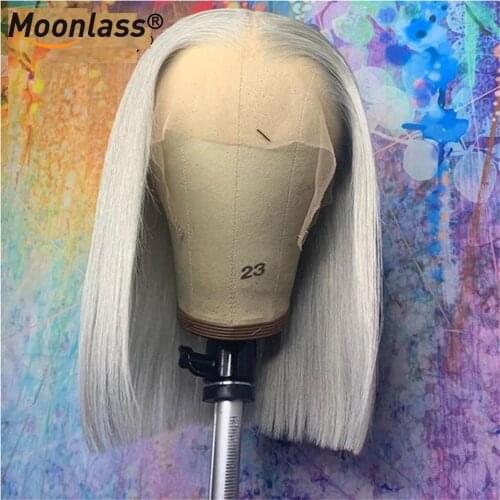 Grey Colored Wigs Short Wig Brazilian Lace Frontal Wig Virgin Lace Front Human Hair Wigs For Women Bob Wig Lace Front Wig Bob