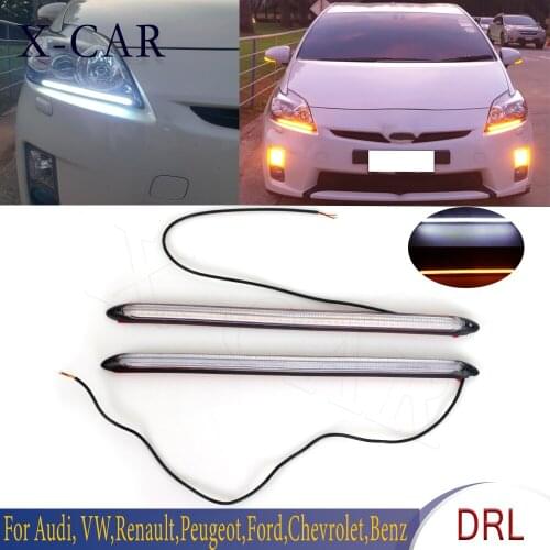 X-CAR Led Car DRL Daytime Running Light Universal Auto Headlight Sequential Turn Signal Yellow Flowing Extra Light Waterproof