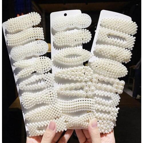 1 Set Full Pearls Geometric Hairpins Lovely Women Girls Hair Ornament Clips Barrettes Headwear Hair Accessories