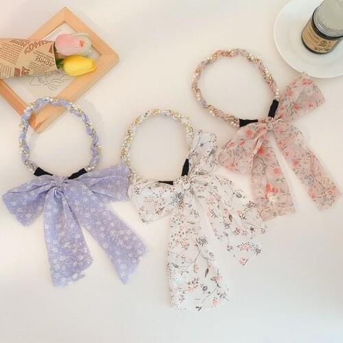 Fashion Flowers Print Bow Cloth Girls Elastic Hair Bands Long Ribbon Ponytail Scarf Hair Tie Women Scrunchies Hair Accessories