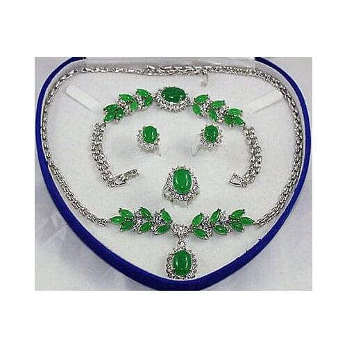 Womens gift word wholesale choker jewelry sets for women anime green gem crystl Earring Bracelet Necklace Ringnoble ladys