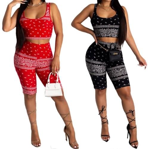 2Pcs Women Fashion Casual Suit Slim Sleeveless Check Printed Vest Crop Top+ High Waist Tight Shorts Tracksuit Set
