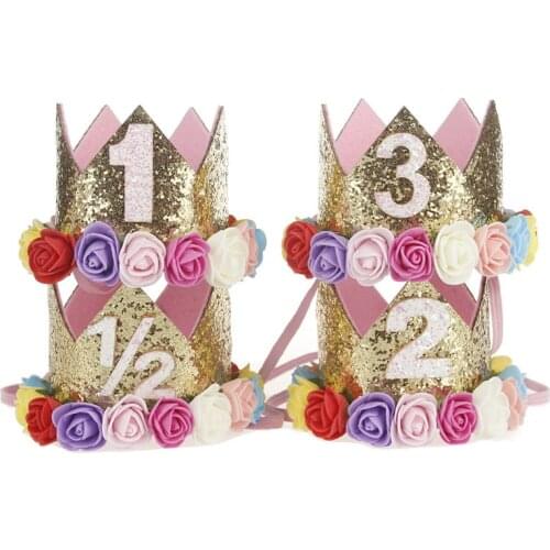 1 2 3 Birthday Caps Flower Crown 1st Birthday Hat Newborn Baby Birthday Headband 1 Year Birthday Party Decorations