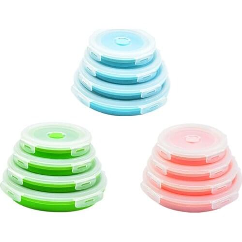 4pcs/set Silicone Folding Bento Lunch Box Collapsible Lunchbox Food Container Salad Bowl with Lid Dinnerware