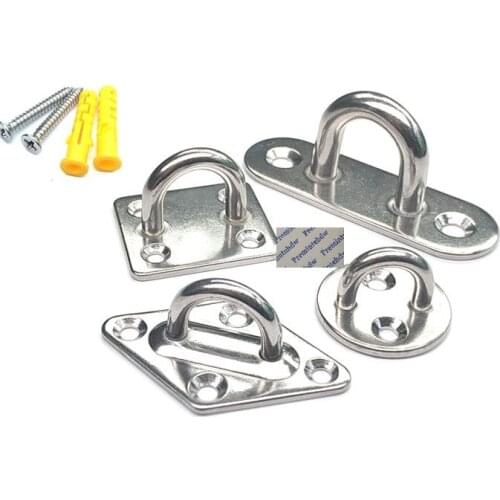 4Pcs 304 Stainless Steel Wall Ceiling Mount Oblong Round Square Mounting Plate Loop U Eye Hook