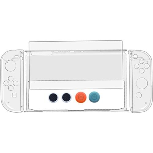 8 In 1 Kit Crystal Case Protection Transparent Case For Nintendo Switch OLED Tempered Glass Screen Protector Silicone Grip Cap