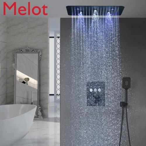 Bathroom Accessories Matt Black Shower Faucet Head Kit Colorful LED 3 Function Button Switch Thermostatic Shower Set