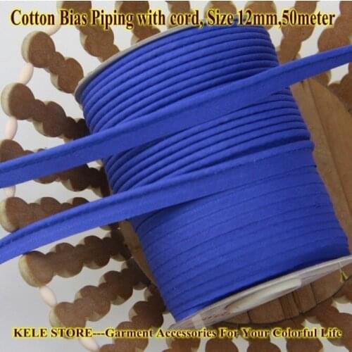 Free shipping-Cotton Bias Piping, Piping tape,bias Tape with cord,size:12mm,1/2" 50m,for DIY garment handmade, royal bule