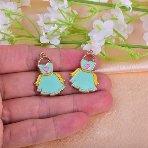 10pcs/pack Beauty Dress Enamel Metal Charms Earring Bracelet DIY Necklace Jewelry Making 10x25mm