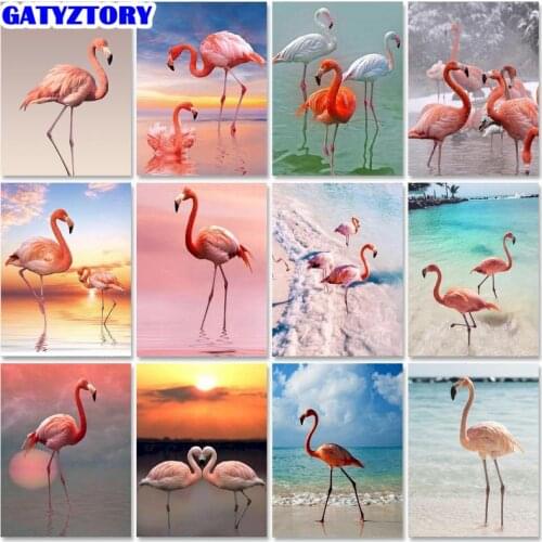 Gatyztory DIY Painting By Numbers On Canvas Acrylic Paint For Adult Drawing With Frame Famingos Picture Coloring By Numbers Deco
