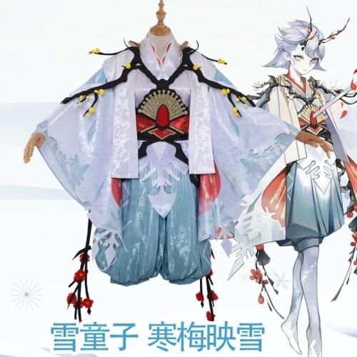 Game Onmyoji SR Snow Boy Plum Blossom Kimono Cosplay Costume Full Set+Headwear Role Play For Unisex Halloween Free shipping New