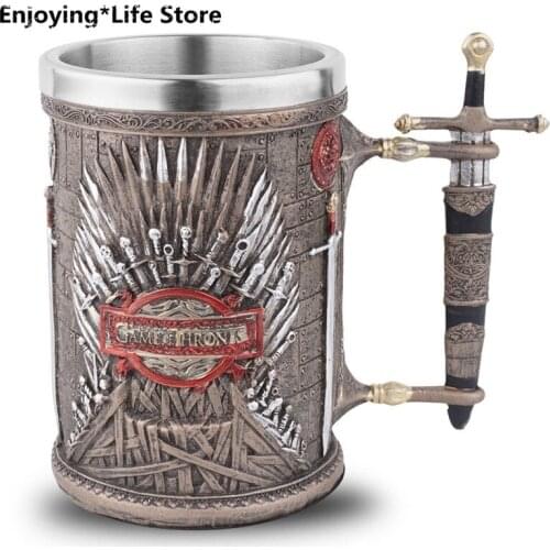 Coffee Mug Resin Skull Beer Mug Holy Sword Handle Mug Stainless Steel Cup Grandparents Gifts