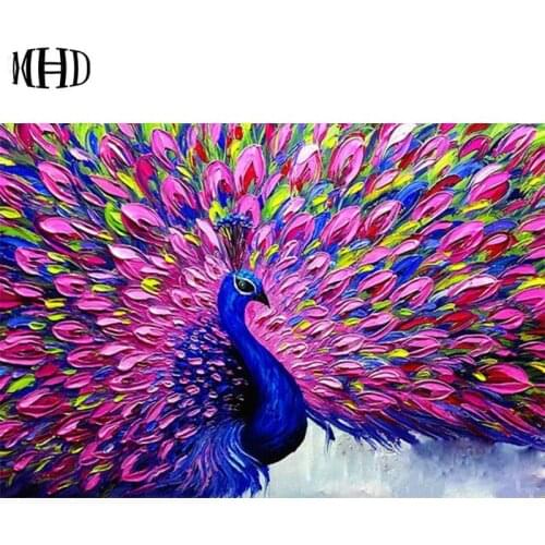 MHD Peacock Pictures 5D DIY Diamond Painting Peacock Diamond Embroidery Full Circle 3D Diamond Cross Stitch Mosaic Gift