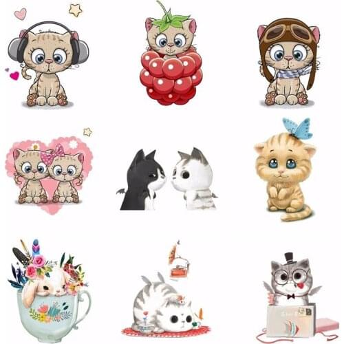 Pulaqi Cute Cats Patches Iron-on Patch Heat Transfers Children T-shirt Jeans DIY Kawaii Pet Decoration A-level Applique Stickers