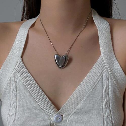 Fashion Punk Stainless Steel Heart Pendants Necklaces Neck Chains Silver Color Choker Necklace For Women Pendant Jewelry Gift