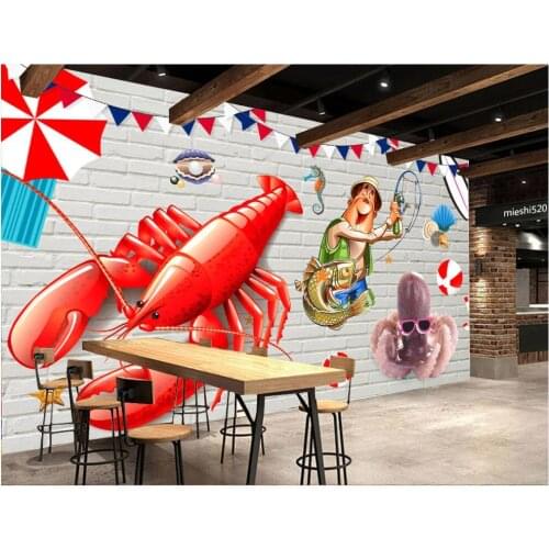 Custom photo mural 3d wallpaper HD crayfish graffiti brick wall seafood restaurant decor living room wallpapers for walls 3 d