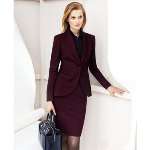 NEW Office Uniform Designs Womens Suit Burgundy Girls Interview Skirt Suits Custom Made Knee Length Pageant Party Work Costumes