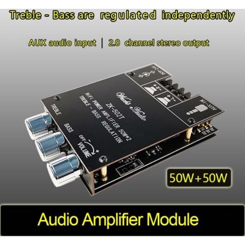 New 5.0 Bluetooth DC9-24V Dual Channel Digital Audio TPA3116D2 50W x 2 Treble Bass Amplifier