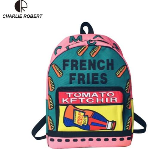 New Funny Panelled Cartoon Soda Women Lady Backpack Large Capacity Canvas 2019 Spring Style Student Casual Appliques Backpack