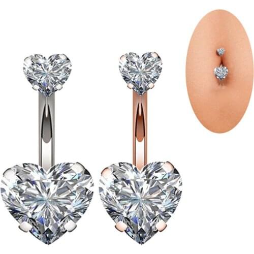 New Fashion Sexy Cute Double Heart Zircon Belly Rings for Women Body Piecing Jewelry