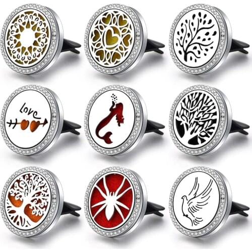 Wholesale Tree Of Life Zircon Car Air Freshener Locket Essential Oil Diffuser Perfume Car Clip Pendant Aromatherapy Car Jewelry