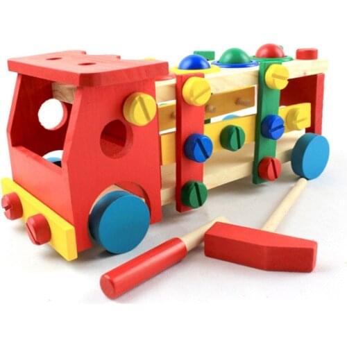 OUY Wooden Disassembly Screw Car Project Nut Car Toy Variety Nut Combination Childrens Puzzle Assembled Building Blocks
