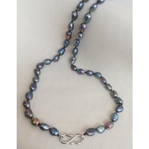 8x9mm black gray green colors baroque pearl choker necklace natural freshwater pearl Woman Jewelry 14'' 35cm 17'' 43cm