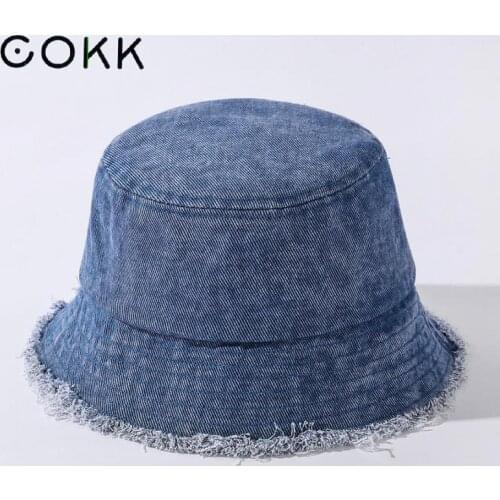 COKK Bucket Hat Women Summer Spring Washed Cowboy Cloth Tassel Bob Fisherman Hat Cap Casual Vintage Gorro Hip Hop Panama K Pop