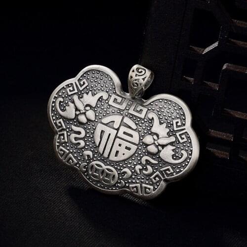 Heart Sutra Of Dumb Light Of Fine Silver Restoring Ancient Ways Do Old Lady High-grade Silver Sweater Chain Pendant