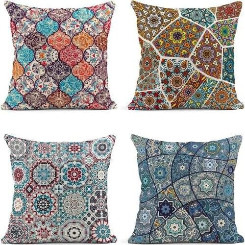 Colorful Patchwork in Turkish Ottoman Motifs Endless Pattern Ceramic Decor Linen Pillow Cases Home Decorative Square Pillowcases