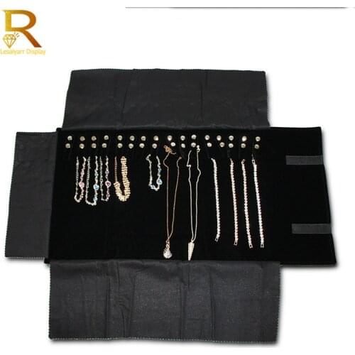 Portable Velvet Black Jewelry Roll Bag Grey Pendant Bracelet Organizer Storage Pouch Portable Necklace Display Organizer Pouch