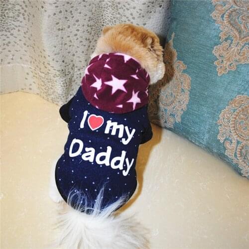 Puppy Dog Hoodies Clothes Winter Warm Thick Coats Dog Clothes Cute Durable Cat Sweater Pullover Dog Pets Clothing I lOVE Dad Mom