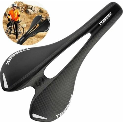 TOSEEK Bicycle Seat Full Carbon Fiber 3K Matte Seat Saddle Hollow Saddle Black for MTB Bike Cycling Road Bicycle Racing