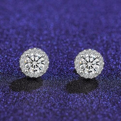 Dainty White Crystal Round Earrings Luxury Female Real 925 Sterling Silver Wedding Earrings For Women Small Double Stud Earrings