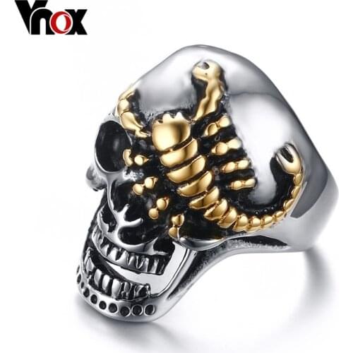 Vnox Mens Skull Bone Biker Rings Punk Scorpion Stainless Steel Male Retro Jewelry Halloween Undead Decorations Accessory