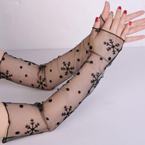 Women Girls Summer Elbow Length UV Protection Long Gloves Sheer Mesh Lace Solid Color Fingerless Sunscreen Ultra-Thin Arm JUN12