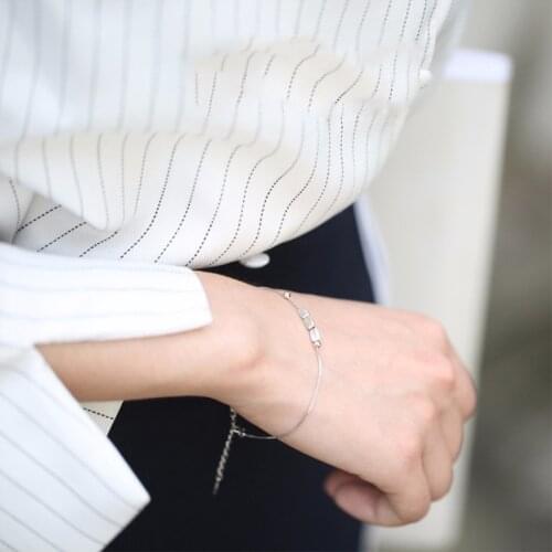 Mini Square Cute Sweet Simple 925 Sterling Silver Korea Literary Temperament Female Trendy Resizable Bracelets SBR063