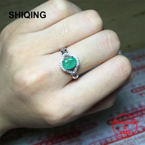 SHIQING Green nature emerald ball cut exquisite gemstone 925 sterling silver water drop women rings for engagement