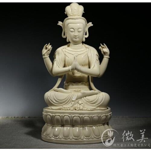 16 inch antique four arm Guanyin Buddha Tantric Dehua ceramics Buddhism Guanyin ornaments like Kechien