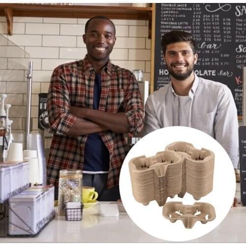 2 Cup Holder 50PCS Drink Carrier Biodegradable Cup Holder Durable And Shockproof For Coffee Takeaway Fast Food Dessert Shops