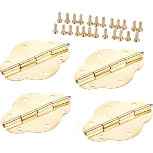 4Pcs 46x35mm Vintage Jewellery Box Hinge Gold Decoration Door Hinges For Wooden Cabinet Door Furniture Hardware with Screws