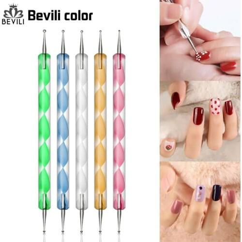 5pcs 2 Way Design Marbleizing Paint Tools 1 Set Nail Art Tool Dotting Pen Dot Tool Set