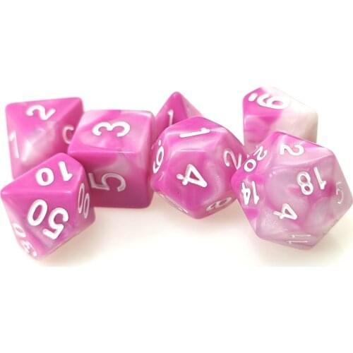 7 PC Polyhedral RPG Dice Set Gemini Color Pink & White(d4 d6 d8 d10 d% d12 & d20) for DND D&D Roleplaying Games