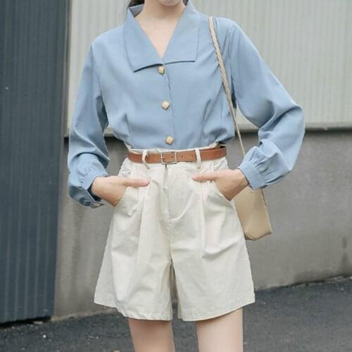 Deeptown Elegant Shirts Women Puff Sleeve Tops Spring 2021 Korean Fashion Collared Button Up Shirt Office Ladies Blouse Women