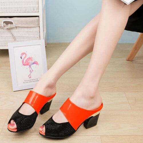 2021 Fashion Women Summer Patent Leather Sandals 35-41 Sexy Peep Toe Cut Out High Heels Flip Flops Female Party Shoes Woman