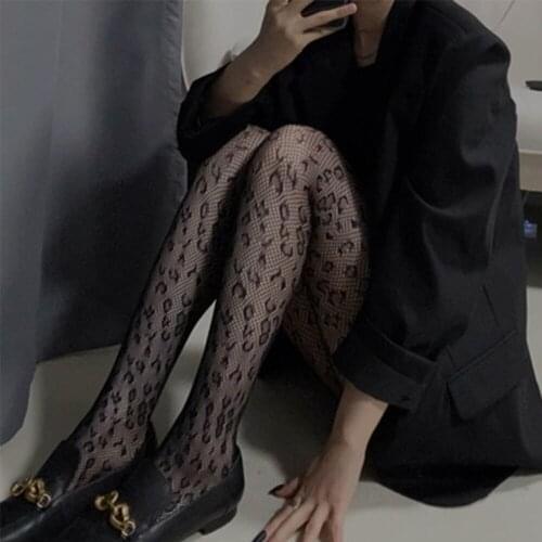 Punk Black Fashion Fishnet Leopard Tights Mesh Pantyhose Stockings Sexy Women Jacquard Stretch Hollow Out Pantyhose Hosiery