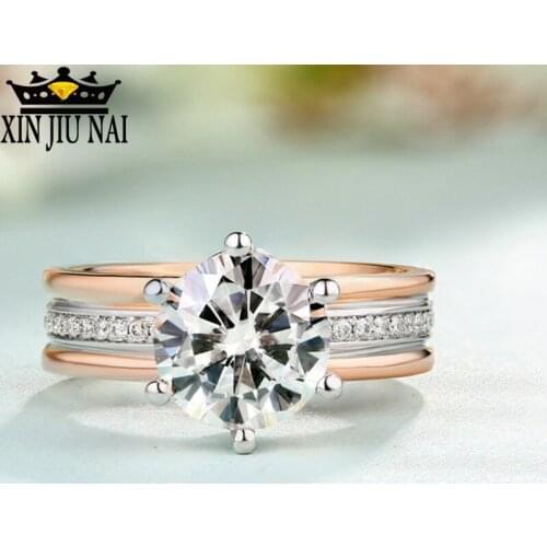 European and American fashion jewelry divided into two-color color protection plating ring hot sale jewelry zircon ring