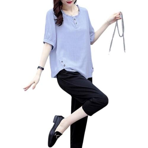 Cotton and linen suit dress the new 2021 han edition seven fat younger sister choli foot trousers linen two-piece outfit