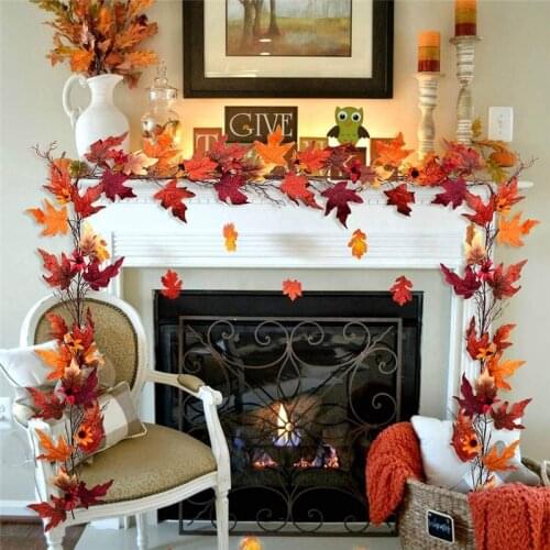 2.4M Artificial Vine Red Autumn Maple Leaf Fake Garland Plants Foliage String Christmas Garden For Wedding Party Home Decoration