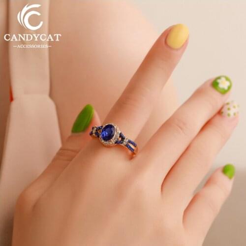 Exquisite Blue Cubic Zirconia Rings For Women Trendy Classic Rhinestone Rings Wedding Engagement Rings Fashion Jewelry Wholesale